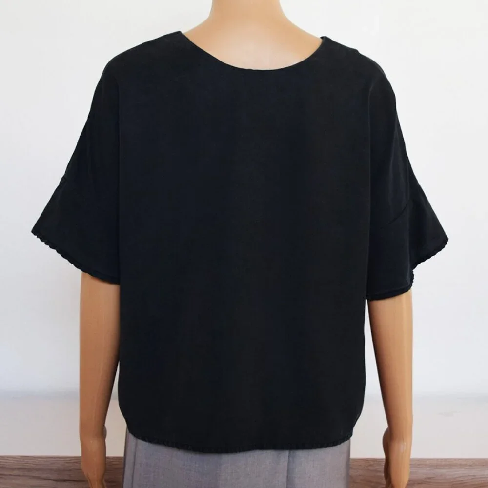 VETTA Romantic Capsule Flounce Sleeve Button-Up 100% Tencel Blouse - Picture 12 of 14